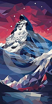 Dynamic Color Contrasts In A Neo-pop Illustration Of A Mountain