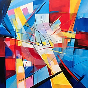 Dynamic And Colorful Abstract Painting Inspired By Cubism
