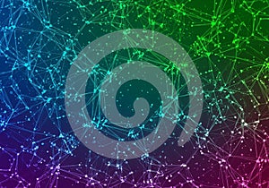 A dynamic, colorful digital network with interconnected nodes and