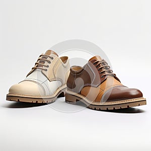 Dynamic Colors Beige And Amber Derby Shoes In Brown And White