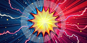 Dynamic comic book burst background, stars thunderbolts , color, dark, explosion photo