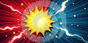 Dynamic comic book burst background, stars thunderbolts , dark, comic, vector photo