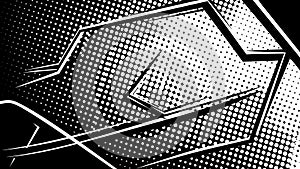 Dynamic comic book style background with bold black and white halftone