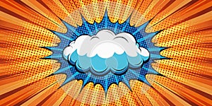 Dynamic comic book style explosion with blank thought bubble. Generative AI