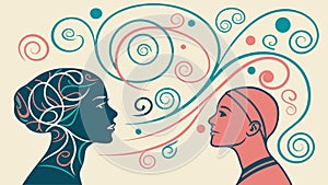 Dynamic communication and thought exchange between minds, vector design Generative AI