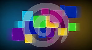 Abstract arrangement of glowing rectangular blocks in vibrant neon colors on a dark background