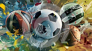 Dynamic Composition Showcasing Assortment of Sports Balls with Precision and Realism