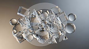 Abstract Geometric Forms: Crystal Cubes, Pyramids, and Spheres