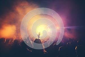 Dynamic concert stage with vibrant lights and blurred crowd, creating mesmerizing bokeh