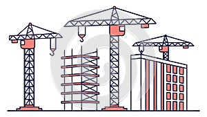 Dynamic Construction Site: Cranes Building Modern Structures, vector design Generative AI