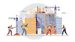 Dynamic Construction Site with Cranes and Workers, vector design Generative AI