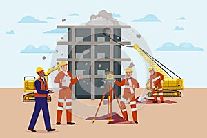Dynamic Construction Site Illustration With Workers Working On A New Project