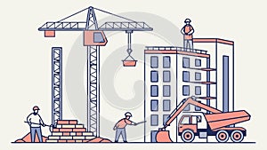 Dynamic Construction Site with Workers and Cranes - Building Vector Design Generative AI