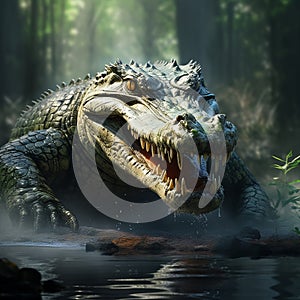 Dynamic Crocodile In Mysterious Jungle