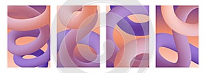 Dynamic curved lines. Set of abstract backgrounds with soft color gradient 3d curved line shapes.