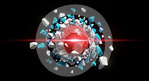 Abstract explosion of a red core surrounded by shards