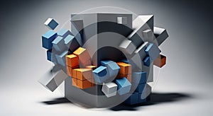 Dynamic 3D Composition of Intersecting Geometric Shapes and Scattered Cubes