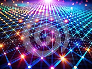 Dynamic 3D Grid Network Visualization Pulsating Nodes and Glowing Interconnections Showcase Complex System Interactions