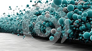 A dynamic 3D motion graphic featuring a left-to-right flow of cyan data dots in varying sizes against a clean white backdrop. photo