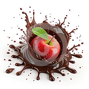3D explosion of chocolate with red apple fruit