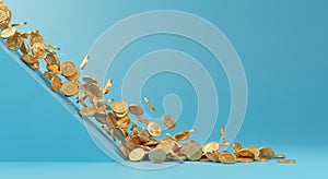 Cascading Gold Coins on Blue Background
