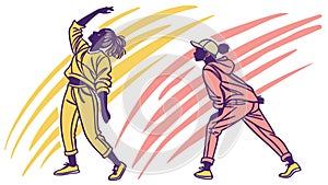 Dynamic Dancing Figures with Abstract Energy Lines, vector design Generative AI