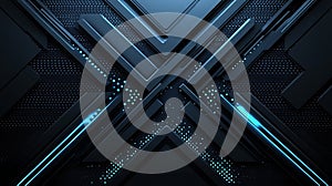 Futuristic dark geometric background with blue light accents for technology and innovation theme design