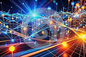 Dynamic Data Network Abstract Orange and Blue Light Flow