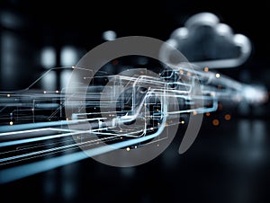Dynamic Data Stream Representing Advanced Cloud Computing Technology and Modern Digital Connectivity in a Futuristic Environment