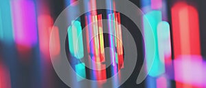 Dynamic data visualization with colorful 3D bar graphs showing statistical trends