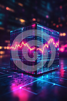 Dynamic data visualization with neon graphs futuristic environment digital art scene tech concept