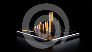 Dynamic data visualization with vibrant bars on a sleek device screen