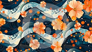 seamless pattern Geometric Flower Waves