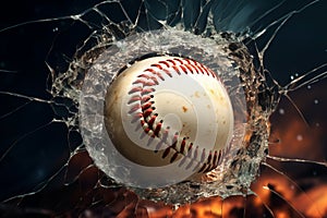 Dynamic design element Baseball breaking through a shattered window