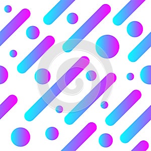 Dynamic diagonal gradient lines and circles. Color seamless abstract pattern