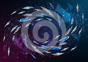 Dynamic digital artwork featuring a swirling vortex of angular,