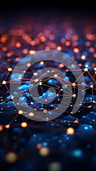 Dynamic digital backdrop 3D rendering, network lines, blockchain data