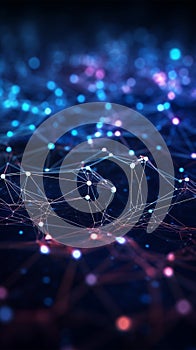 Dynamic digital backdrop 3D rendering, network lines, blockchain data