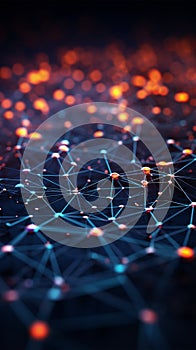 Dynamic digital backdrop 3D rendering, network lines, blockchain data