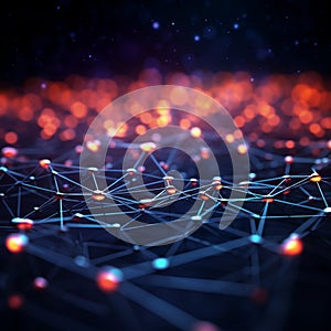 Dynamic digital backdrop 3D rendering, network lines, blockchain data