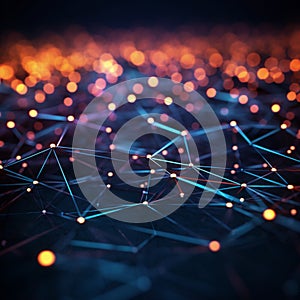 Dynamic digital backdrop 3D rendering, network lines, blockchain data