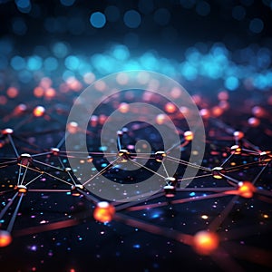 Dynamic digital backdrop 3D rendering, network lines, blockchain data