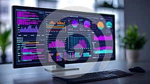Dynamic Digital Dashboard Displaying KPI Metrics and Colorful Data Visualizations for Analysis