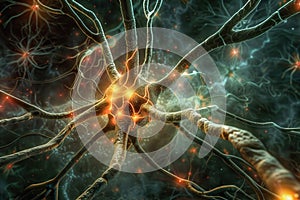 A dynamic digital illustration of the nervous system, showcasing neurons firing and transmitting signals