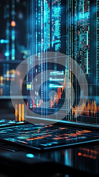 Dynamic Digital Interface Showing Data Analytics and Performance Metrics in a Modern Workspace