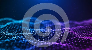 A dynamic digital landscape features an array of interconnected points forming a