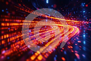 Abstract Digital Data Stream: Glowing Binary Code in Motion