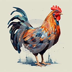 Dynamic Digital Rooster Illustration In The Style Of Alejandro Burdisio