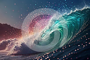 Dynamic digital wave with dots and particles