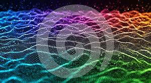 Dynamic digital wave pattern with vibrant gradient colors, seamless loop, dot matrix.